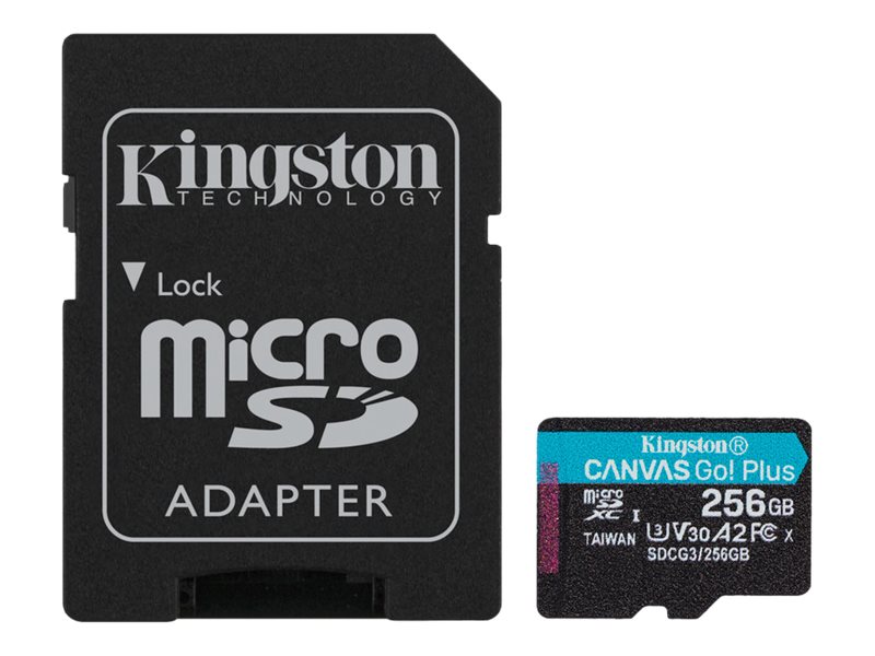 Kingston - Carte mémoire flash (adaptateur microSDXC vers SD inclus(e)) - 256 Go - A2 / Video Class V30 / UHS-I U3 / Class10 - microSDXC UHS-I - SDCG3/256GB - Cartes flash