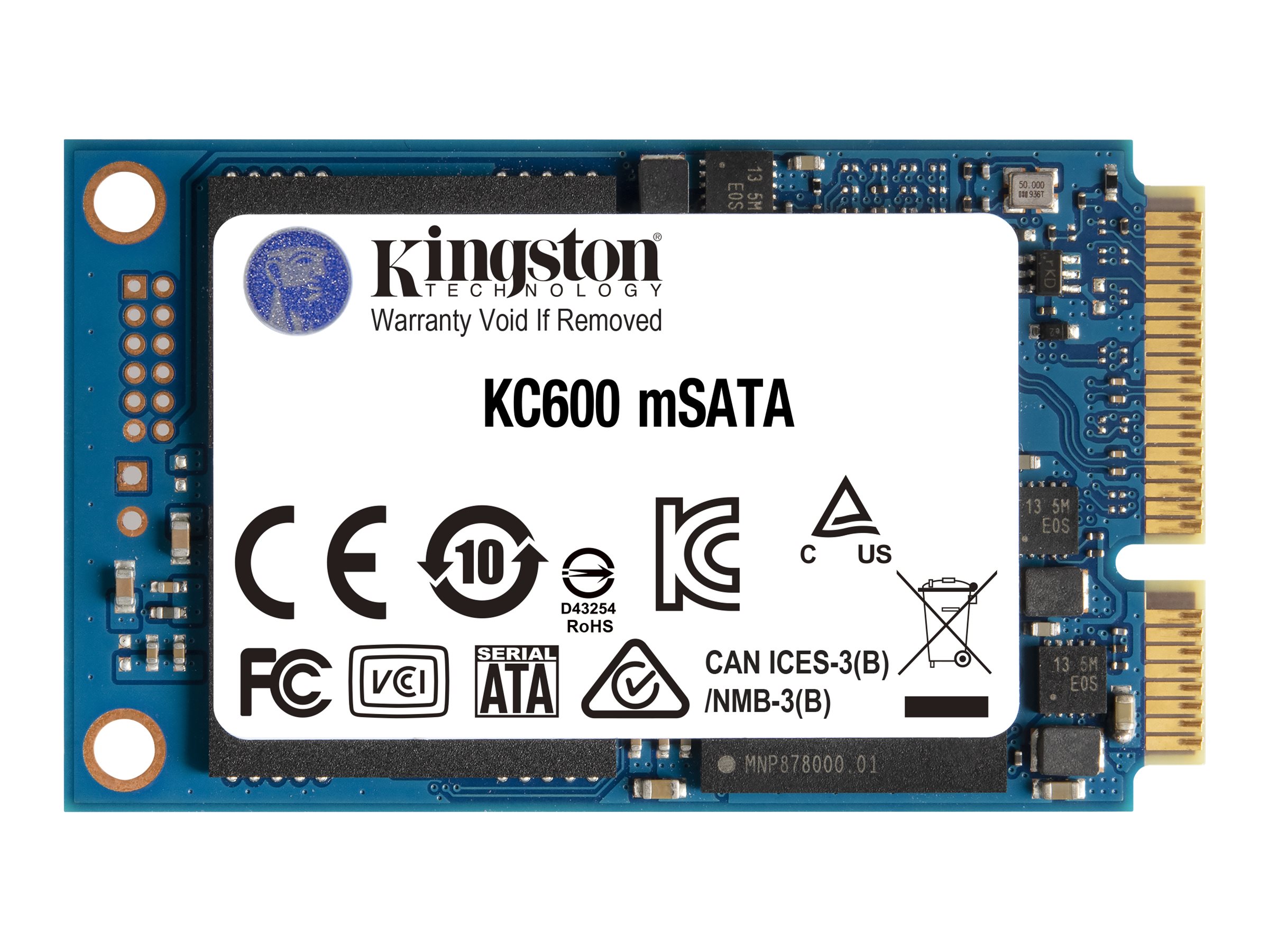 Kingston KC600 - SSD - chiffré - 512 Go - interne - mSATA - SATA 6Gb/s - AES 256 bits - Self-Encrypting Drive (SED), TCG Opal Encryption - SKC600MS/512G - Disques SSD