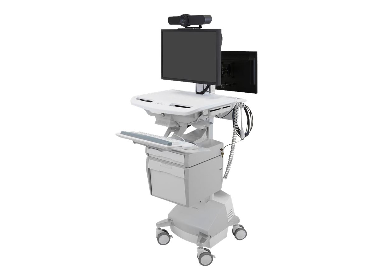 Ergotron - Chariot (support uniquement) - architecture ouverte - pour 2 écrans LCD/équipement PC - médical - plastique, aluminium, acier zingué - gris, blanc, aluminium poli - Taille d'écran : jusqu'à 24 pouces - sortie : CA 230 V - 66 Ah - Acide de plomb - Conformité TAA - SV44-57T1-2 - Accessoires pour scanner