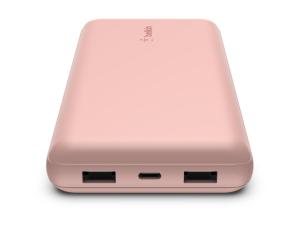 Belkin BOOST CHARGE - Banque d'alimentation - 20000 mAh - 15 Watt - 3 A - 3 connecteurs de sortie (24 pin USB-C, 2 x USB) - sur le câble : USB-C - rose gold - BPB012BTRG - Adaptateurs électriques et chargeurs