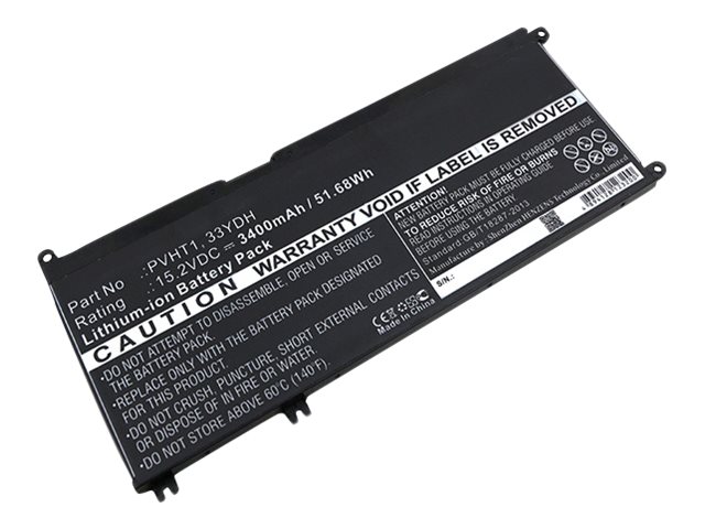 DLH DWXL3043-B052Y4 - Batterie de portable (standard) (équivalent à : Dell 33YDH, Dell PVHT1, Dell 99NF2, Dell W7NKD, Dell 7FHHV) - lithium-polymère - 4 cellules - 3680 mAh - 56 Wh - noir - pour Dell G3 3579, 3779; G5 15 5587; G7 15 7588; Inspiron 15 Gaming 7577, 17 7773 2-in-1, 17 7778 2-in-1, 17 7779 2-in-1, 15 7570, 7573 2-in-1, 7579 2-in-1, 7586 2-in-1, 7786 2-in-1; Latitude 13 3300, 3380, 3400, 3480, 3490, 3580, 3590; Vostro 15 7570, 15 7580 (for systems with M.2 or mSata only) - DWXL3043-B052Y4 - Batteries spécifiques