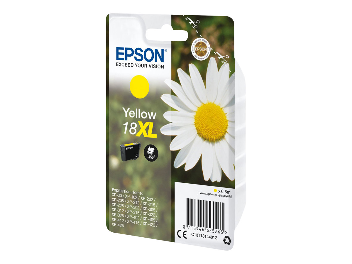 Epson 18XL - 6.6 ml - XL - jaune - original - cartouche d'encre - pour Expression Home XP-212, 215, 225, 312, 315, 322, 325, 412, 415, 422, 425 - C13T18144012 - Cartouches d'imprimante