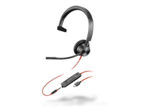 Poly Blackwire 3315 - Blackwire 3300 series - micro-casque - sur-oreille - filaire - jack 3,5mm, USB-C - noir - certifié UC - 8X217AA - Écouteurs