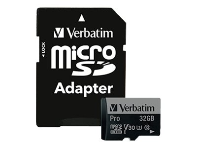 Verbatim PRO - Carte mémoire flash (adaptateur SD inclus(e)) - 32 Go - UHS Class 3 / Class10 - 300x/600x - microSDHC UHS-I - 47041 - Cartes flash