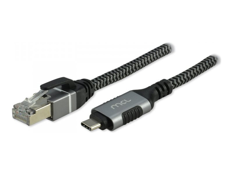 MCL - Câble réseau - 24 pin USB-C (M) pour RJ-45 (M) - 2 m - 5.6 mm - CAT 6 - câble tressé - gris, noir - MC1D99AZZ03CRJ452 - Câbles à paire torsadée