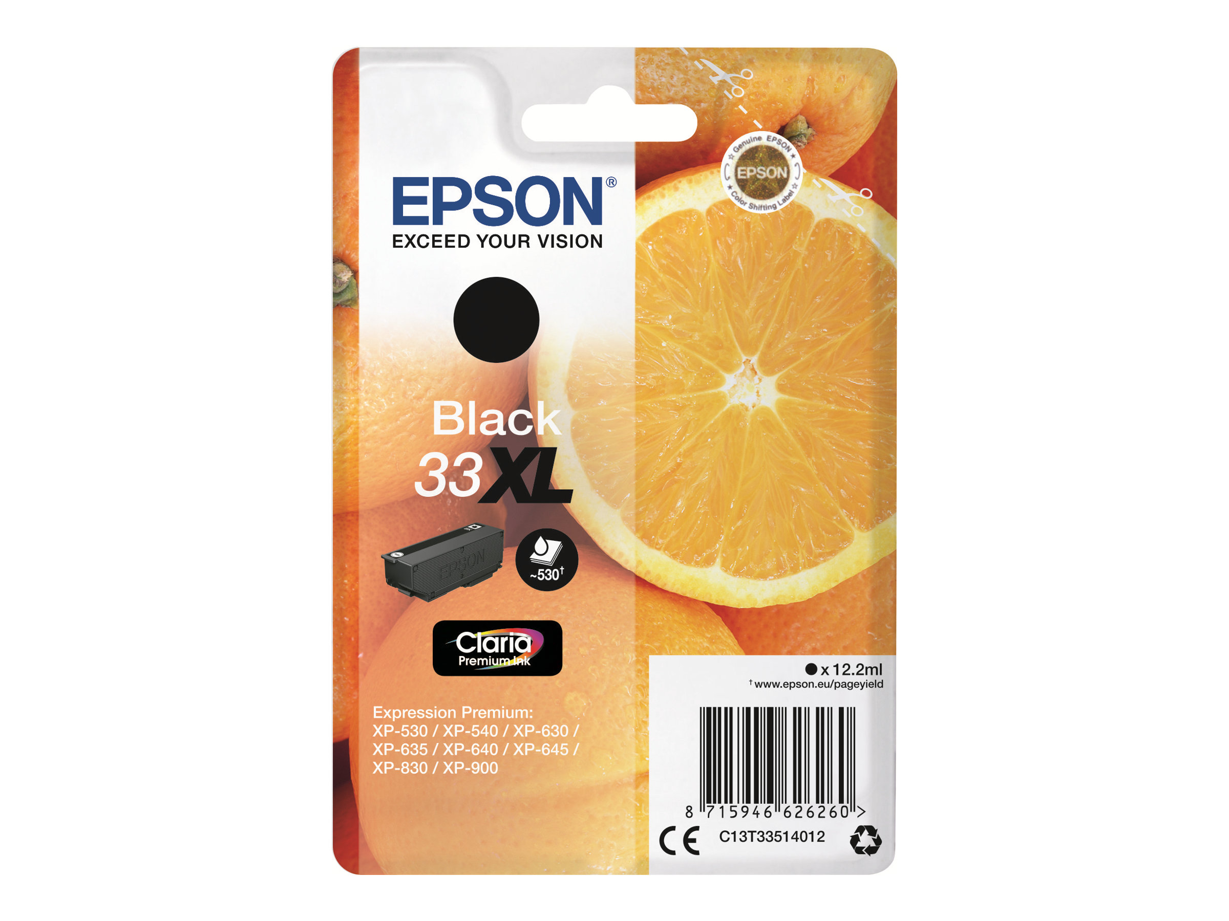 Epson 33XL - 12.2 ml - XL - noir - original - emballage coque avec alarme radioélectrique/ acoustique - cartouche d'encre - pour Expression Home XP-635, 830; Expression Premium XP-530, 540, 630, 635, 640, 645, 830, 900 - C13T33514022 - Cartouches d'imprimante
