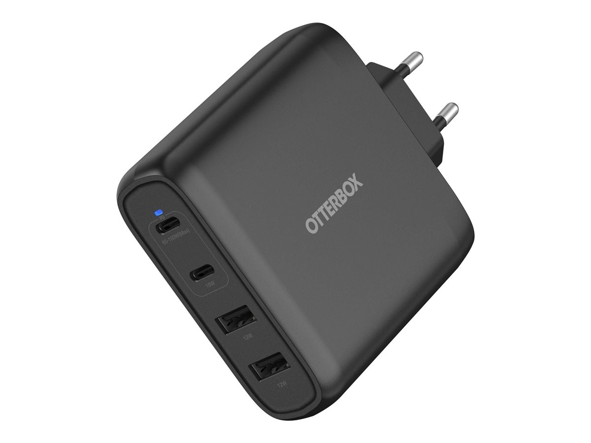 OtterBox Standard - Adaptateur secteur - 100 Watt - Fast Charge, PD - 4 connecteurs de sortie (2 x USB-C, 2 x USB de type A à 9 broches) - noir - Europe (sauf Royaume-Uni) - 78-81343 - Adaptateurs électriques et chargeurs