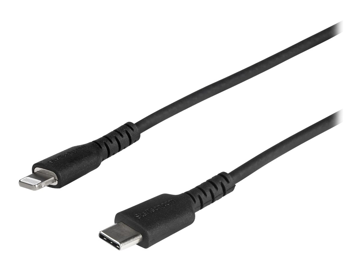 StarTech.com Câble USB-C vers Lightning Noir Robuste 1 m  - Câble de Charge/Synchronistation USB Type C vers Lightning Fibre Aramide - iPad/iPhone 12 Certifié Apple Mfi (RUSBCLTMM1MB) - Câble Lightning - Lightning mâle pour 24 pin USB-C mâle - 1 m - noir - RUSBCLTMM1MB - Câbles spéciaux