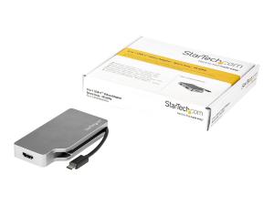 StarTech.com Adaptateur Multiport USB-C avec HDMI/VGA/Mini DisplayPort ou DVI - Convertisseur USB Type C vers HDMI 2.0 ou mDP 1.2 (4K60Hz) - VGA ou DVI (1080p) - Aluminium Gris Spatial (CDPVDHDMDP2G) - Adaptateur vidéo - 24 pin USB-C mâle pour HD-15 (VGA), DVI-I, HDMI, Mini DisplayPort femelle - gris sidéral - convertisseur actif, support 1 920 x 1 200 (WUXGA) 60 Hz (DVI et VGA), prise en charge de 4K24Hz (4096 x 2160) (HDMI), prise en charge de 4K60Hz (3840 x 2160) (HDMI), support 4K 60 Hz (4 096 x 2 160) (mDP) - CDPVDHDMDP2G - Accessoires pour téléviseurs
