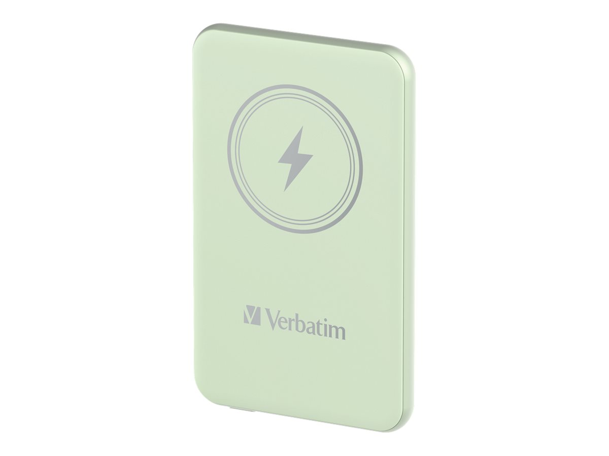 Verbatim Charge 'n' Go - Banque d'alimentation sans fil - support magnétique - Li-pol - 5000 mAh - 20 Watt - 2.4 A - Apple 2.4A, Apple Fast Charge, BC1.2, PD 3.0, Quick Charge 3.0 (24 pin USB-C) - vert - 32241 - Banques d'alimentation