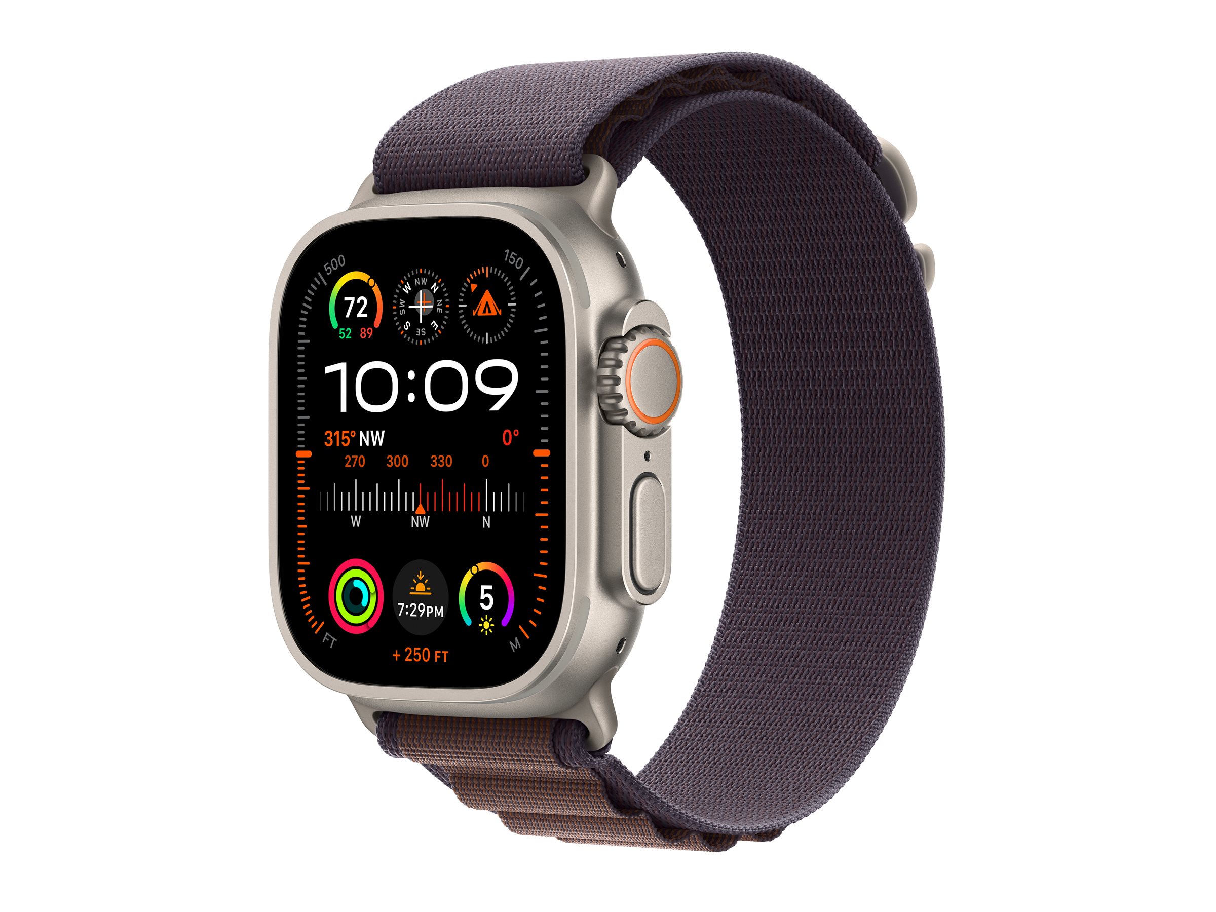 Apple Watch Ultra 2 - 49 mm - titane - montre intelligente avec Boucle Alpine - textile - indigo - taille du bracelet : M - 64 Go - Wi-Fi, LTE, UWB, Bluetooth - 4G - 61.4 g - MRET3NF/A - Montres intelligentes