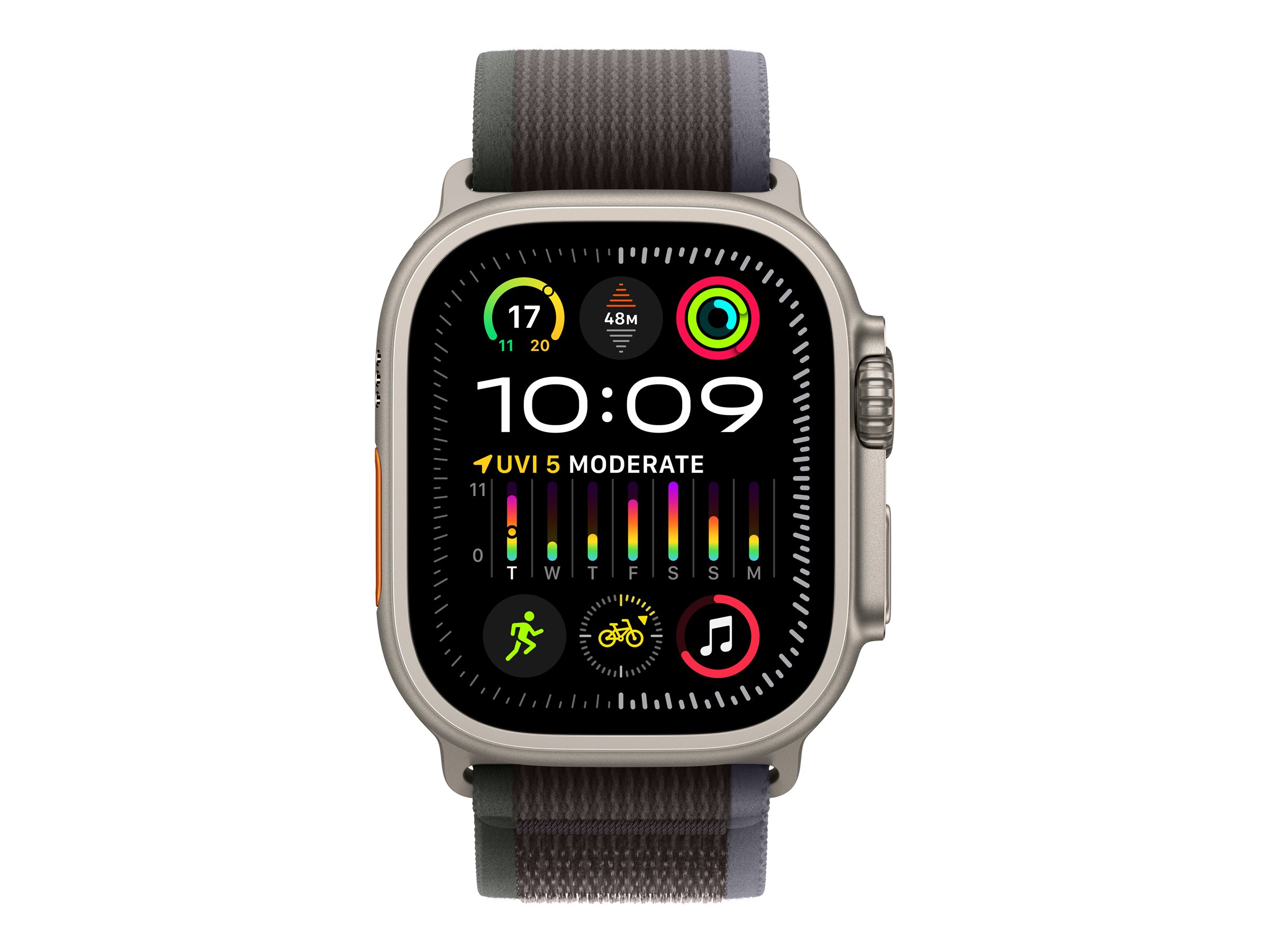 Apple Watch Ultra 2 - 49 mm - titane - montre intelligente avec Boucle Trail - tissage en nylon - bleu/noir - taille du bracelet : M/L - 64 Go - Wi-Fi, LTE, UWB, Bluetooth - 4G - 61.4 g - MRF63NF/A - Montres intelligentes