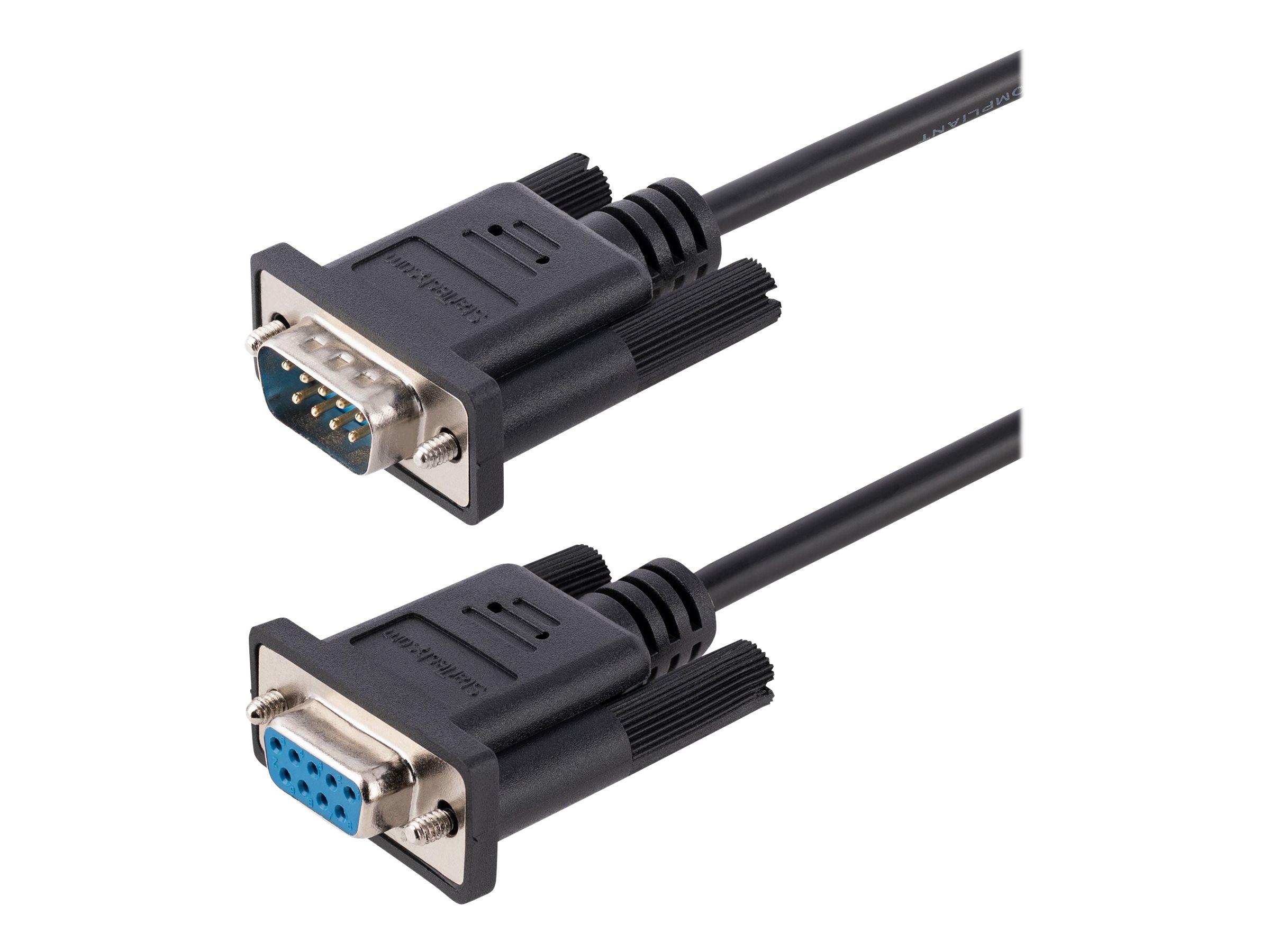 StarTech.com 3m RS232 Serial Null Modem Cable, Crossover Serial Cable w/Al-Mylar Shielding, DB9 Serial COM Port Cable Female to Male, Compatible w/DTE Devices - Tool-Less Design w/Thumbscrews, Black, F/M (9FMNM-3M-RS232-CABLE) - Câble de modem nul - DB-9 (F) pour DB-9 (M) - 3 m - moulé, vis moletées, franchissement - noir - 9FMNM-3M-RS232-CABLE - Câbles série