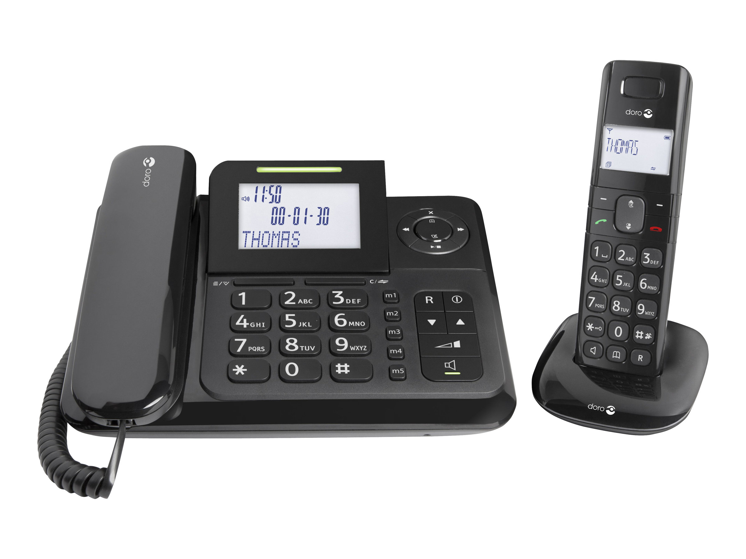 Doro Comfort 4005 - Filaire/sans fil - système de répondeur avec ID d'appelant - DECT - noir - 6052 - Téléphones sans fil