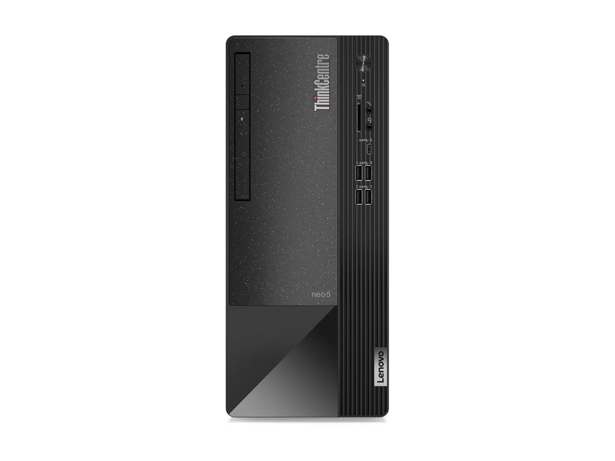 Lenovo ThinkCentre neo 50t Gen 4 12JD - Tour - Core i3 13100 / jusqu'à 4.5 GHz - RAM 8 Go - SSD 256 Go - TCG Opal Encryption 2, NVMe - graveur de DVD - UHD Graphics 730 - Gigabit Ethernet, IEEE 802.11ax (Wi-Fi 6) - 802.11a/b/g/n/ac/ax, Bluetooth 5.1 - Win 11 Pro - moniteur : aucun - clavier : Français - noir - Lenovo TopSeller - avec 3 ans de support Lenovo sur site - 12JD000EFR - Ordinateurs de bureau