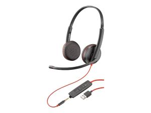Poly Blackwire 3225 - Blackwire 3200 Series - micro-casque - sur-oreille - filaire - USB, jack 3,5mm - noir - Certifié Skype, Certifié Avaya, certifié Cisco Jabber - 80S11A6 - Écouteurs