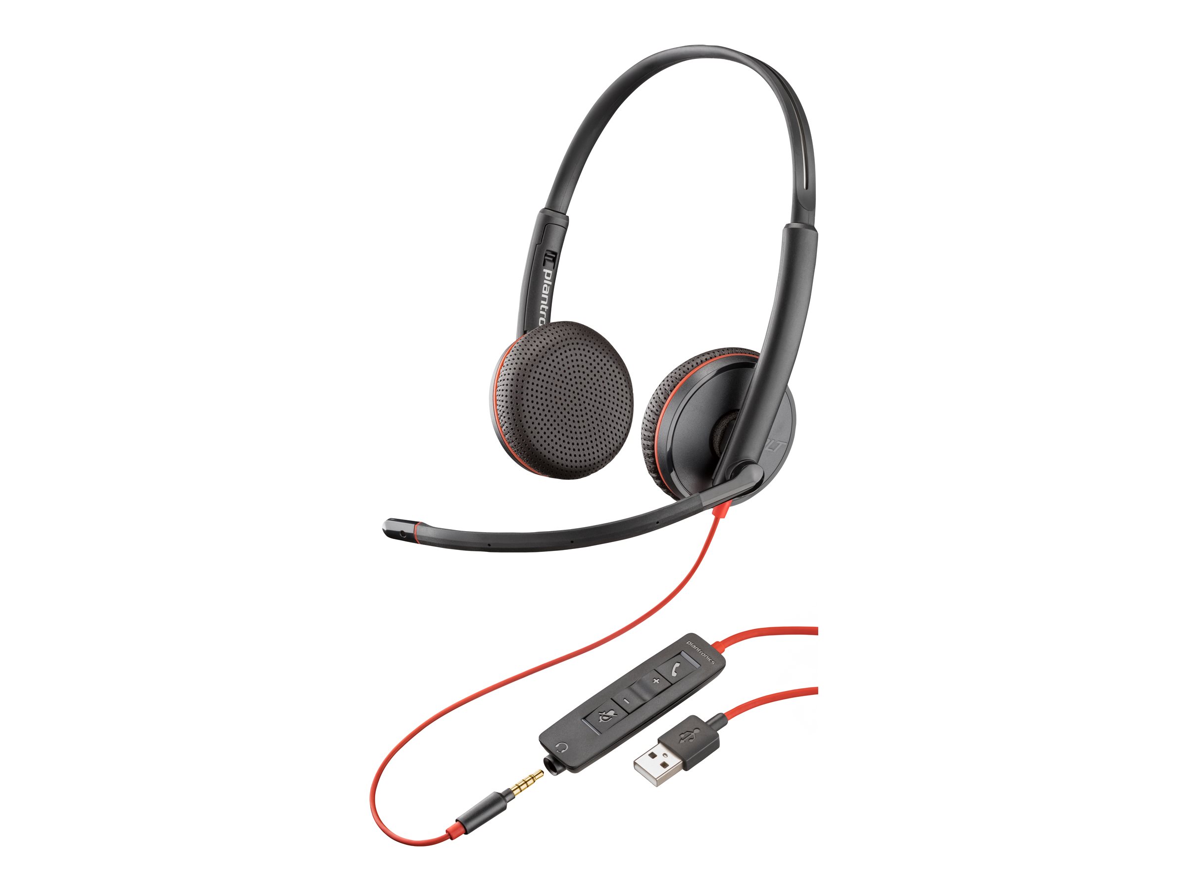 Poly Blackwire 3225 - Blackwire 3200 Series - micro-casque - sur-oreille - filaire - USB, jack 3,5mm - noir - Certifié Skype, Certifié Avaya, certifié Cisco Jabber - 80S11A6 - Écouteurs
