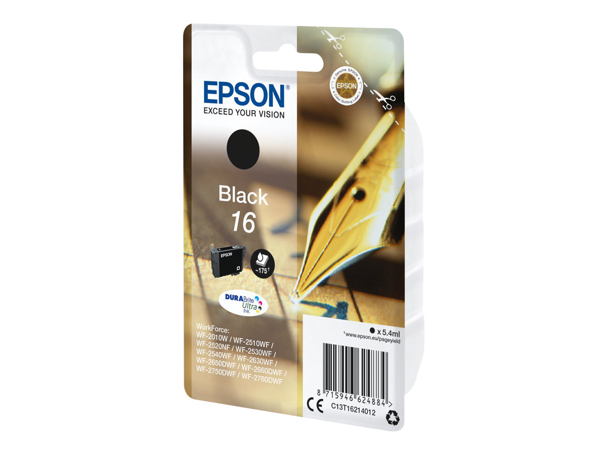 Epson 16 - 5.4 ml - noir - original - cartouche d'encre - pour WorkForce WF-2010, 2510, 2520, 2530, 2540, 2630, 2650, 2660, 2750, 2760 - C13T16214022 - Cartouches d'imprimante