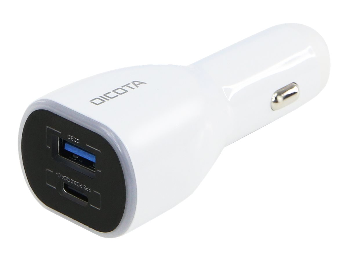 DICOTA Universal PRO - Adaptateur d'alimentation pour voiture - 100 Watt - 5 A - QC 3.0 - 2 connecteurs de sortie (USB type A, 24 pin USB-C) - sur le câble : USB-C - blanc - D31932 - Adaptateurs électriques et chargeurs