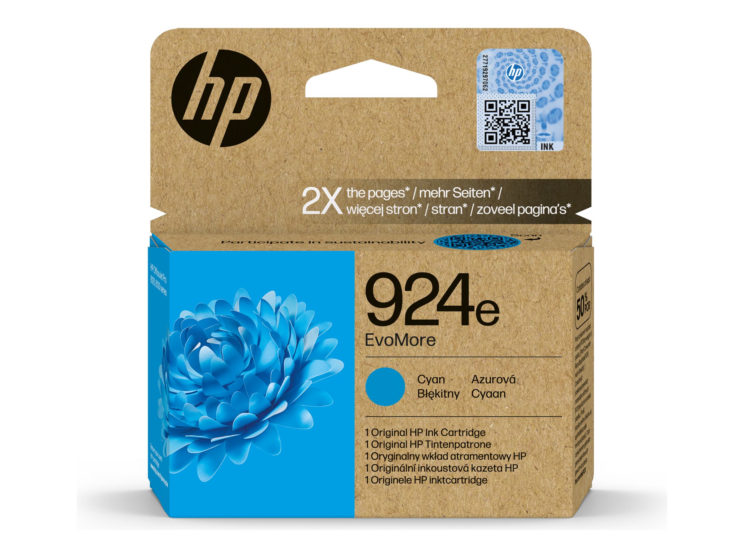 HP 924e EvoMore - Cyan - original - cartouche d'encre - pour Officejet Pro 8130e - 4K0U7NE#SE1 - Cartouches d'imprimante