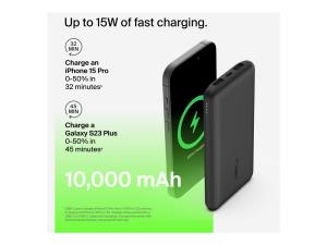 Belkin BOOST CHARGE - Banque d'alimentation - 10000 mAh - 15 Watt - 3 connecteurs de sortie (24 pin USB-C, 2 x USB) - noir - BPB011BTBK - Adaptateurs électriques et chargeurs