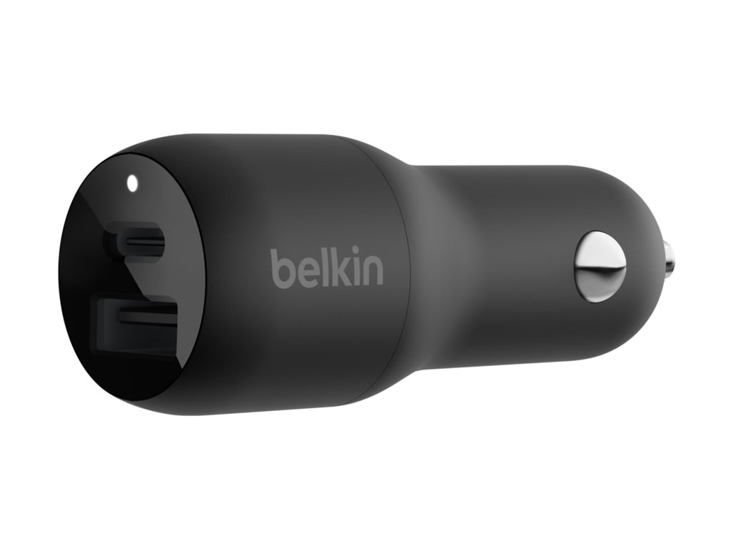 Belkin BOOST UP Dual Car Charger with PPS 37W - Adaptateur d'alimentation pour voiture - 37 Watt - PD 3.0 - 2 connecteurs de sortie (USB, 24 pin USB-C) - CCB004btBK - Batteries et adaptateurs d'alimentation pour téléphone cellulaire