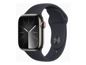 Apple Watch Series 9 (GPS + Cellular) - 41 mm - acier inoxydable graphite - montre intelligente avec bande sport - fluoroélastomère - minuit - taille du bracelet : S/M - 64 Go - Wi-Fi, LTE, UWB, Bluetooth - 4G - 42.3 g - MRJ83QF/A - Montres intelligentes