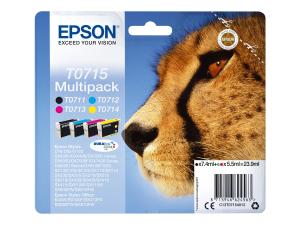 Epson T0715 Multipack - Pack de 4 - 23.9 ml - noir, jaune, cyan, magenta - original - cartouche d'encre - pour Stylus DX9400, SX115, SX210, SX215, SX218, SX415, SX515, SX610; Stylus Office BX310, BX610 - C13T07154012 - Cartouches d'imprimante