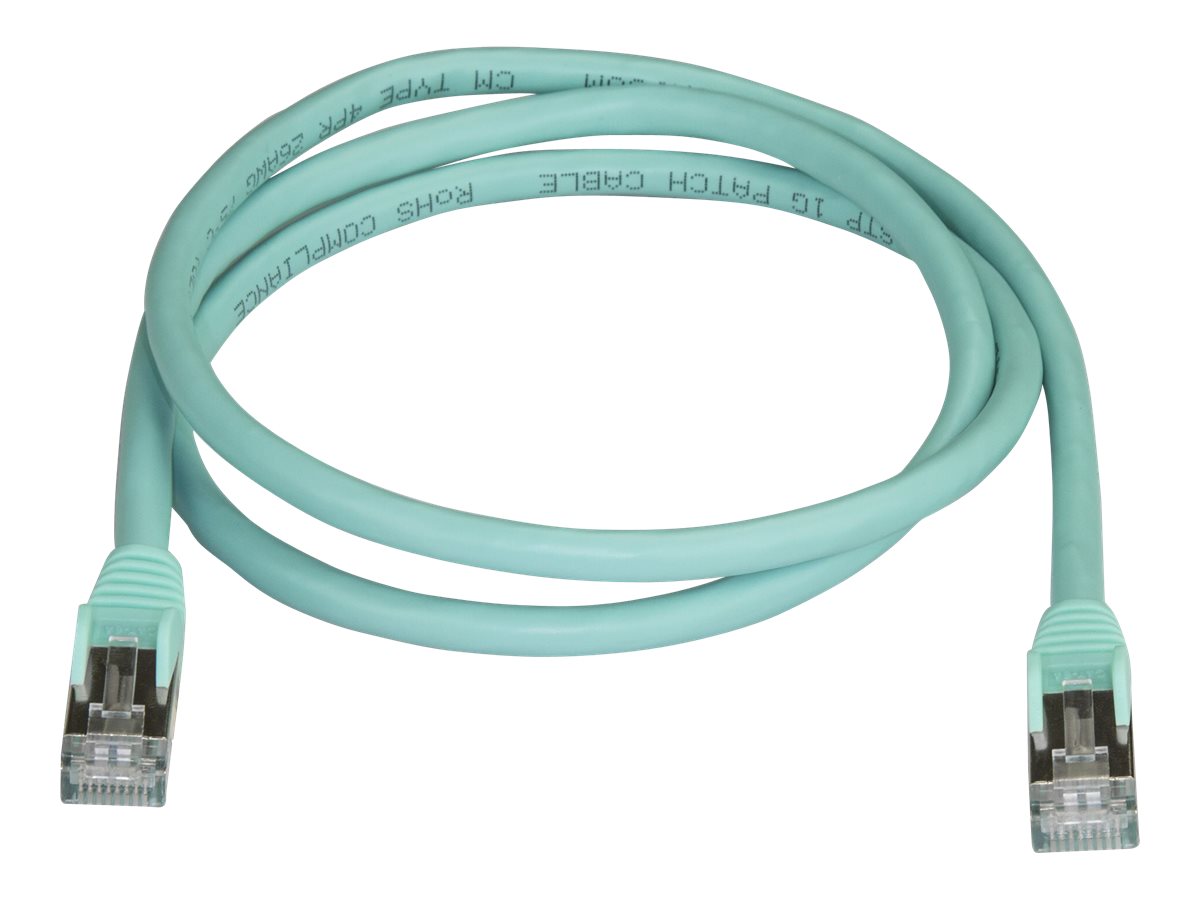 StarTech.com 1m CAT6A Ethernet Cable, 10 Gigabit Shielded Snagless RJ45 100W PoE Patch Cord, CAT 6A 10GbE STP Network Cable w/Strain Relief, Aqua, Fluke Tested/UL Certified Wiring/TIA - Category 6A - 26AWG (6ASPAT1MAQ) - Cordon de raccordement - RJ-45 (M) pour RJ-45 (M) - 1 m - STP - CAT 6a - moulé, sans crochet - turquoise - 6ASPAT1MAQ - Câbles à paire torsadée
