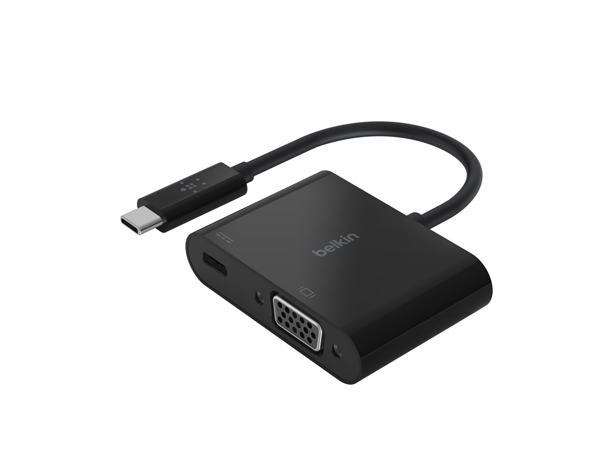 Belkin USB-C to VGA + Charge Adapter - Adaptateur vidéo - 24 pin USB-C mâle pour HD-15 (VGA), USB-C (alimentation uniquement) femelle - noir - support 1080p, USB Power Delivery (60W) - AVC001btBK - Accessoires pour systèmes audio domestiques