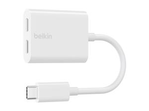Belkin Connect Audio + Charge - Casque/adaptateur de charge USB-C vers USB-C - 24 pin USB-C mâle pour 24 pin USB-C femelle - 14 m - blanc - USB Power Delivery (60W) - F7U081BTWH - Accessoires pour systèmes audio domestiques