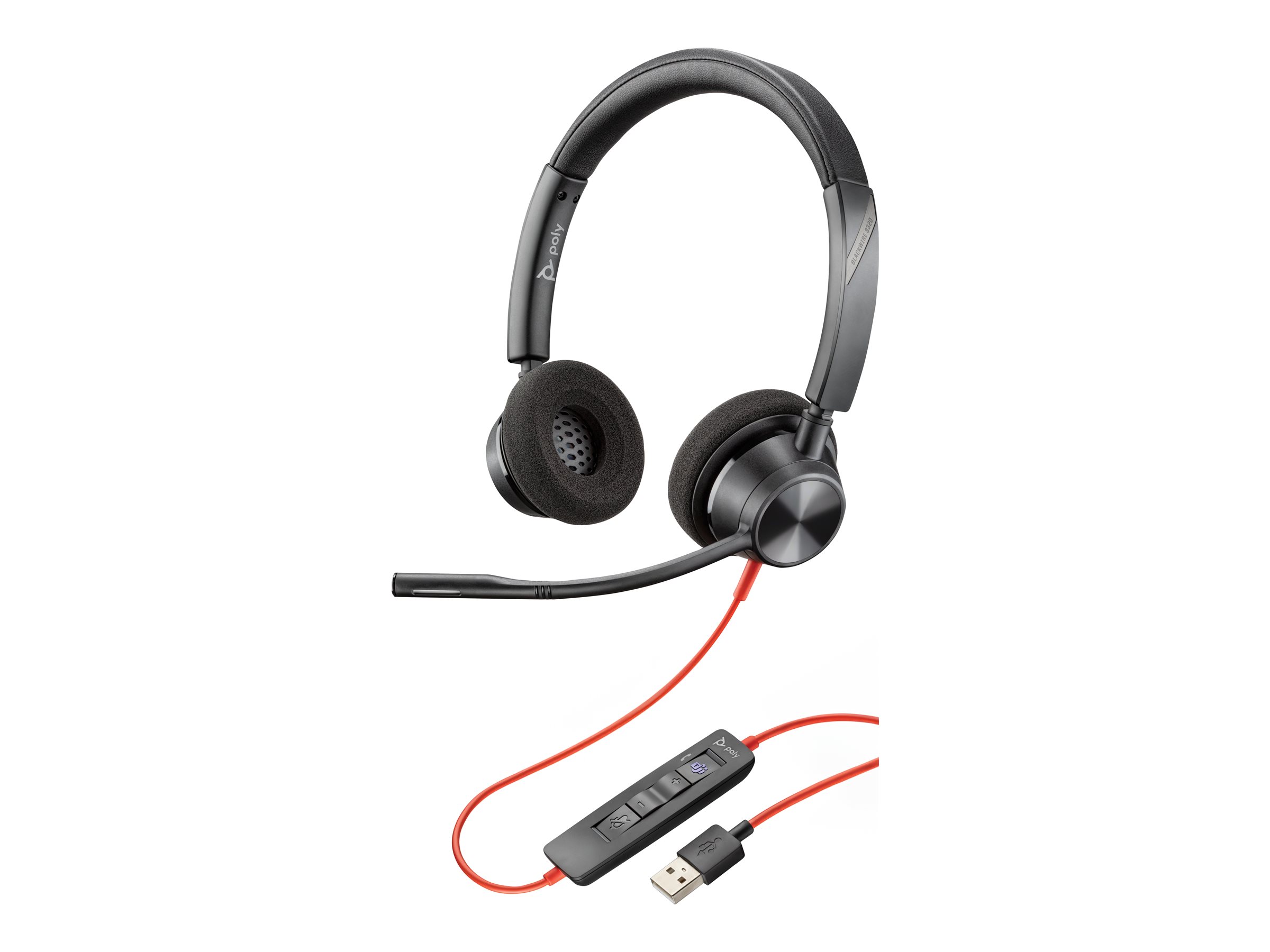 Poly Blackwire 3320-M - Blackwire 3300 series - micro-casque - sur-oreille - filaire - USB-A - noir - Certifié pour Microsoft Teams - 76J17AA - Écouteurs