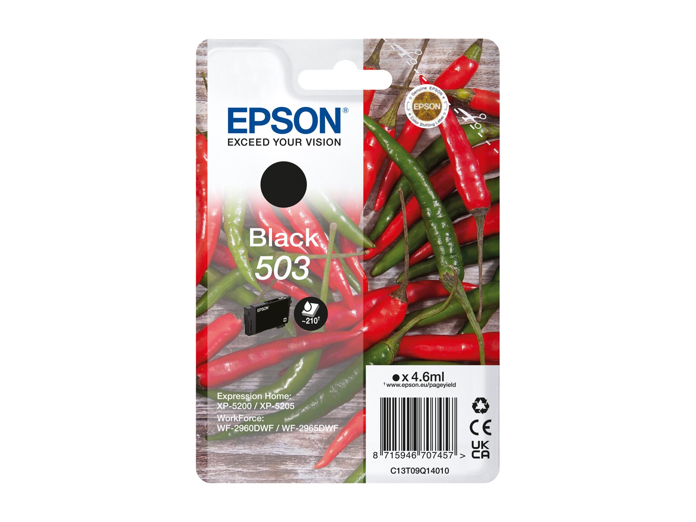 Epson 503 - 4.6 ml - noir - original - blister - cartouche d'encre - pour EPL 5200; RIP Station 5200; WorkForce WF-2960 - C13T09Q14010 - Cartouches d'encre Epson