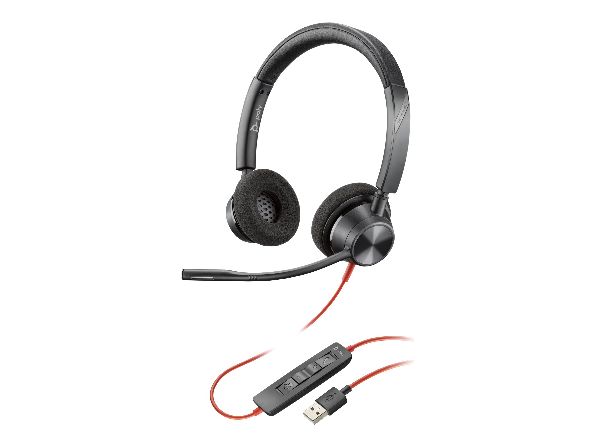Poly Blackwire 3320 - Blackwire 3300 series - micro-casque - sur-oreille - filaire - USB-A - noir - 76J16AA - Écouteurs