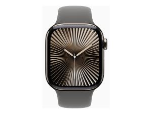 Apple Watch Series 10 (GPS + Cellular) - 42 mm - titanium naturel - montre intelligente avec bande sport - fluoroélastomère - gris acier - taille du bracelet : S/M - 64 Go - LTE, Wi-Fi 4, UWB, Bluetooth - 4G - 34.4 g - MWXD3QF/A - Montres intelligentes