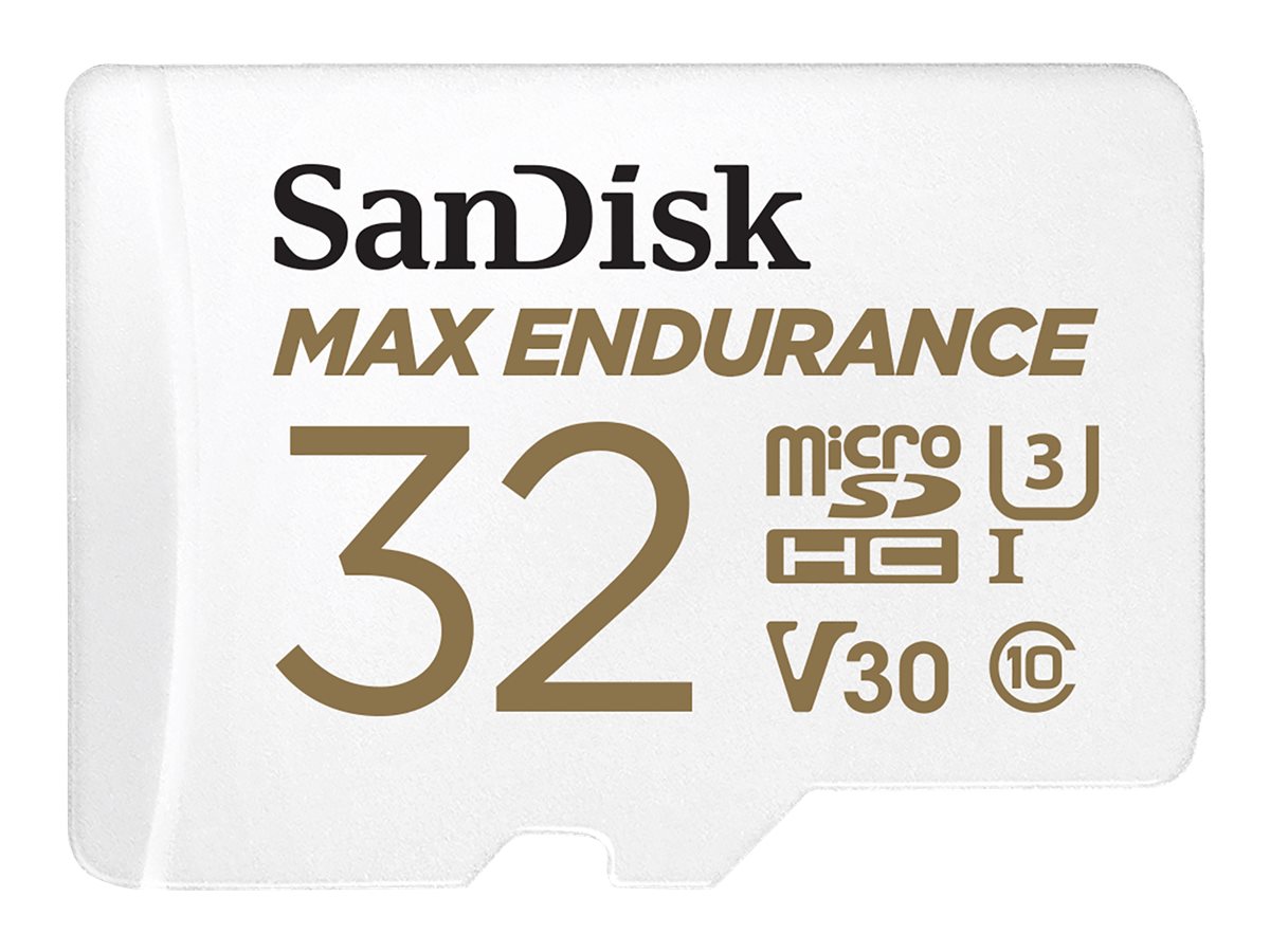 SanDisk Max Endurance - Carte mémoire flash (adaptateur microSDHC - SD inclus(e)) - 32 Go - Video Class V30 / UHS-I U3 / Class10 - microSDHC UHS-I - SDSQQVR-032G-GN6IA - Cartes flash