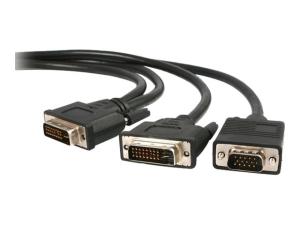 StarTech.com Câble répartiteur en Y DVI-I (M) vers DVI-D (M) et VGA (M) de 1,8m - Splitter vidéo DVI vers DVI / HD15 - Noir - Répartiteur DVI - DVI-I (M) pour HD-15 (VGA), DVI-D (M) - 1.8 m - vis moletées - noir - DVIVGAYMM6 - Câbles pour périphérique