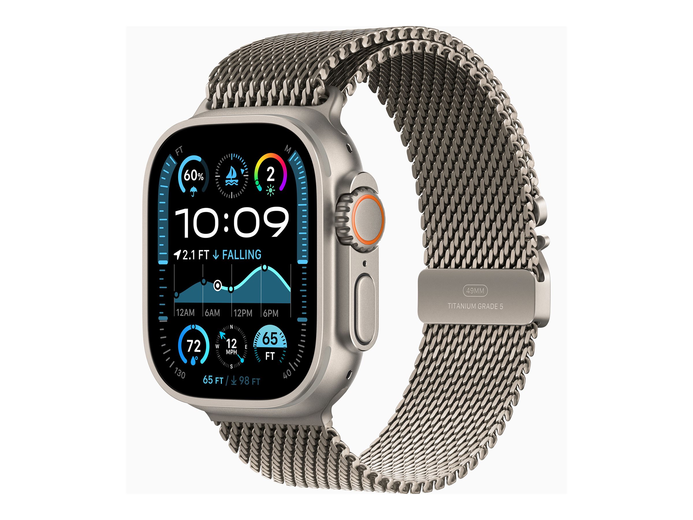 Apple Watch Ultra 2 - 49 mm - titanium naturel - montre intelligente avec boucle milanaise - taille du bracelet : S - 64 Go - LTE, Wi-Fi 4, UWB, Bluetooth - 4G - 61.4 g - MX4M3NF/A - Montres intelligentes