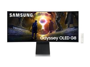 Samsung Odyssey OLED G8 S34DG850SU - G85SD Series - moniteur OLED - Intelligent - jeux - incurvé - 34" - 3440 x 1440 UWQHD @ 175 Hz - 250 cd/m² - 1000000:1 - HDR10+ Gaming, HDR10+, HDR10 - 0.03 ms - 2xHDMI, DisplayPort - haut-parleurs - argent - LS34DG850SUXEN - Écrans d'ordinateur