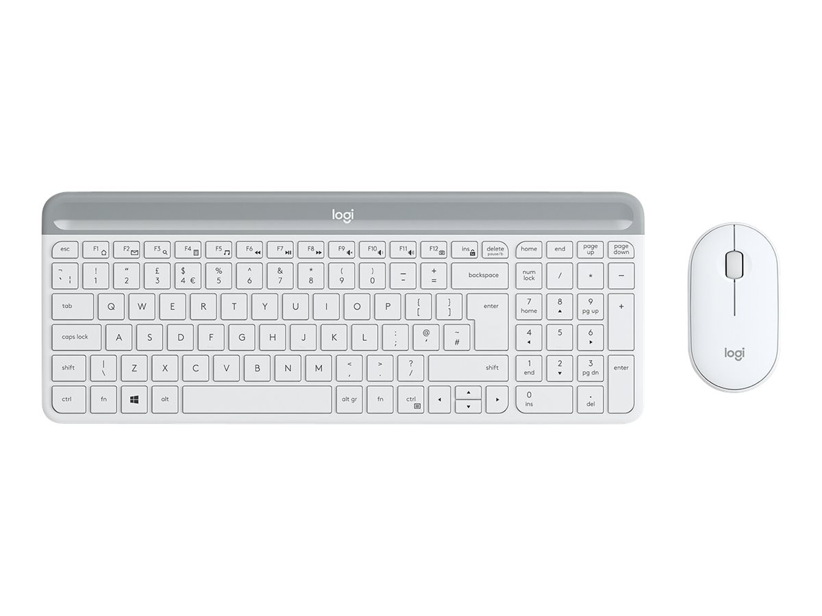 Logitech Slim Wireless Combo MK470 - Ensemble clavier et souris - sans fil - 2.4 GHz - QWERTY - R.-U. - blanc cassé - 920-009203 - Claviers