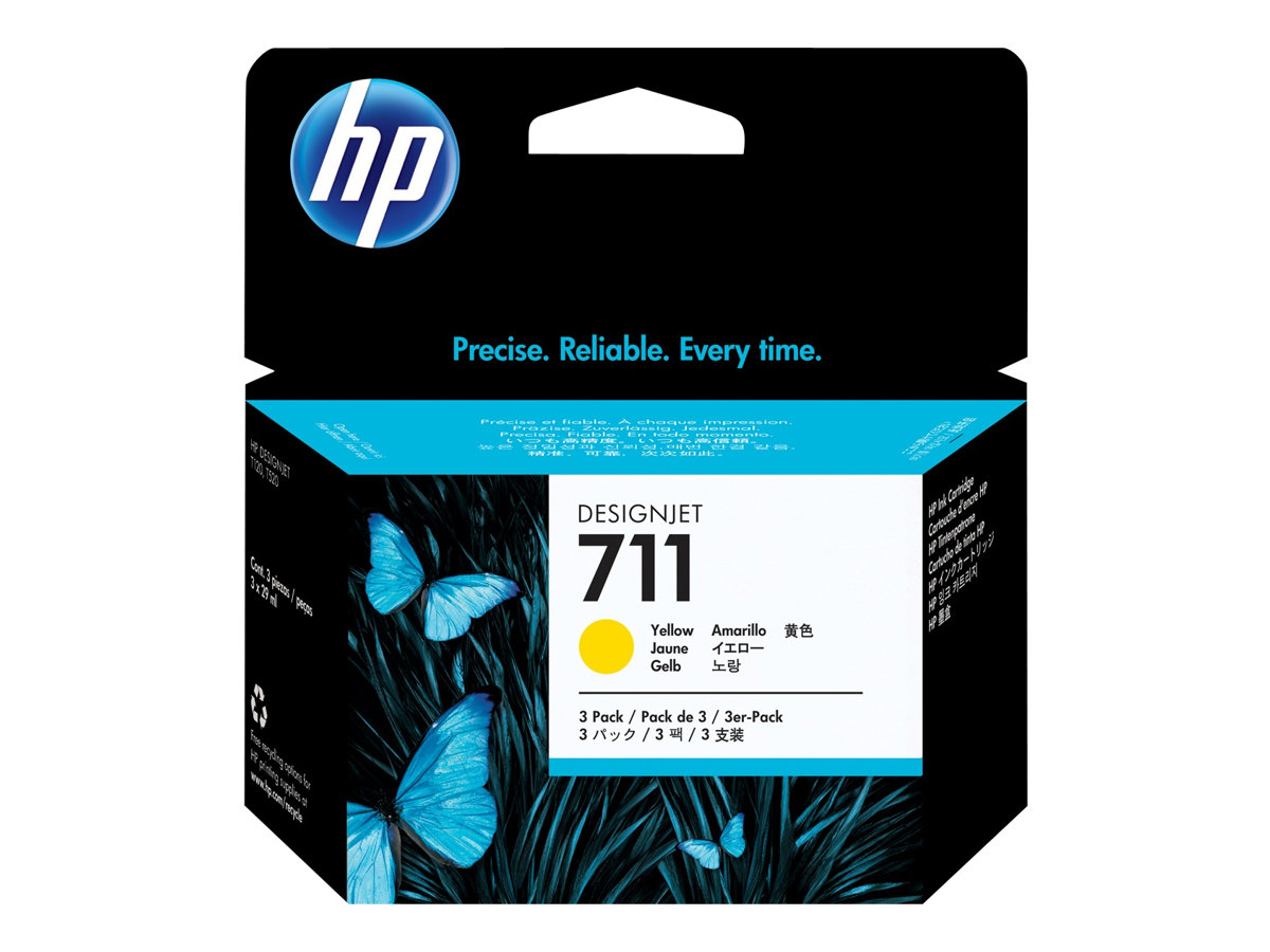 HP 711 - Pack de 3 - 29 ml - jaune - original - DesignJet - cartouche d'encre - pour DesignJet T100, T120, T120 ePrinter, T125, T130, T520, T520 ePrinter, T525, T530 - CZ136A - Cartouches d'imprimante