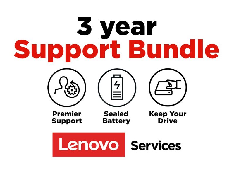 Lenovo Onsite + Keep Your Drive + Sealed Battery + Premier Support - Contrat de maintenance prolongé - pièces et main d'oeuvre - 3 années - sur site - temps de réponse : NBD - pour ThinkPad L13 Yoga Gen 3; T14s Gen 2; T14s Gen 3; T15p Gen 2; T16 Gen 1; X13 Gen 2 - 5PS0N74183 - Options de service informatique