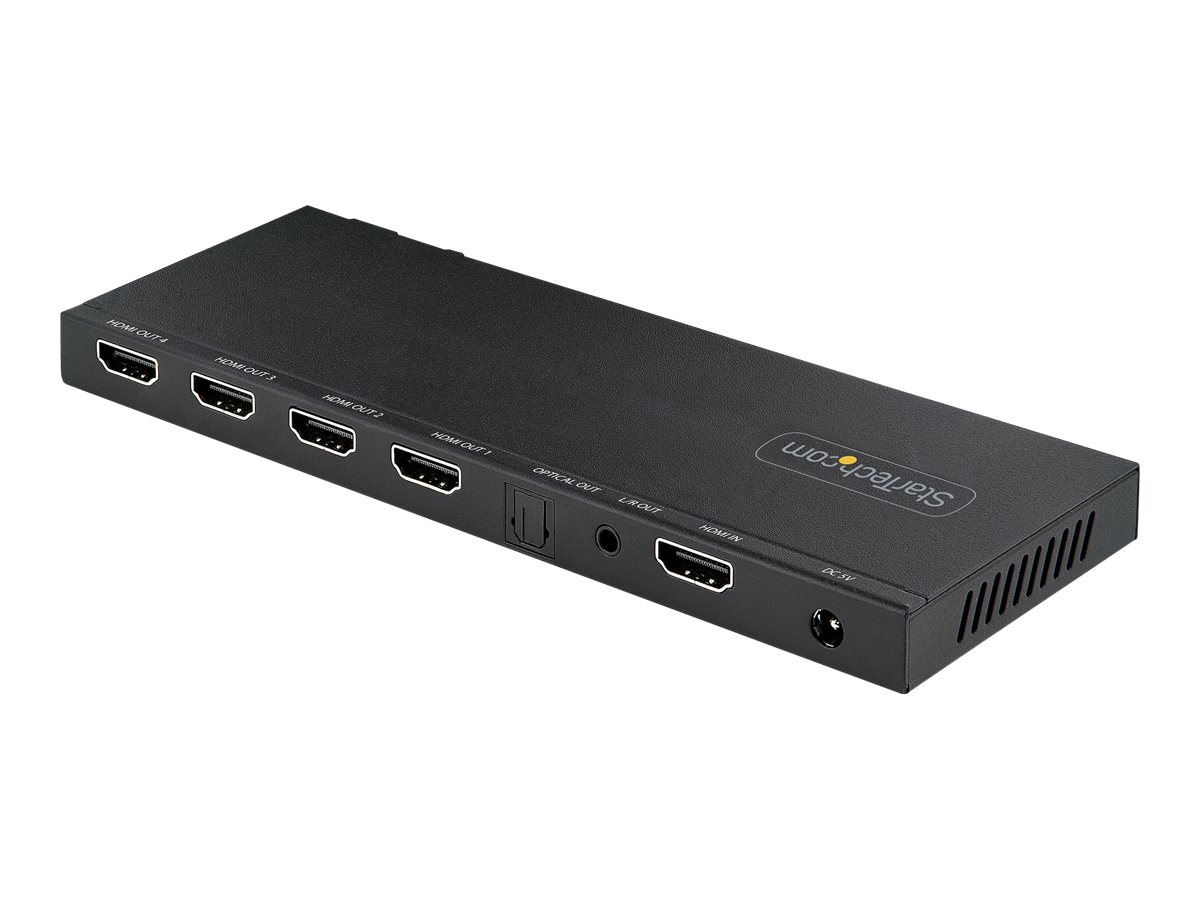 StarTech.com 4-Port HDMI Splitter, 4K 60Hz HDMI 2.0 Video, 1 In 4 Out HDMI Splitter, 4K HDMI Splitter w/Built-in Scaler, 3.5mm/Optical Audio Port, Durable Metal Housing, HDR/HDCP - 1x4 HDMI Display/Output Splitter (HDMI-SPLITTER-44K60S) - Répartiteur vidéo/audio - 4 x HDMI - de bureau - HDMI-SPLITTER-44K60S - Commutateurs audio et vidéo