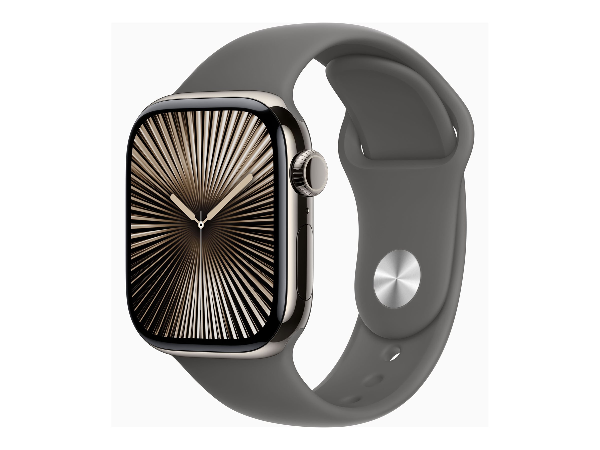 Apple Watch Series 10 (GPS + Cellular) - 42 mm - titanium naturel - montre intelligente avec bande sport - fluoroélastomère - gris acier - taille du bracelet : S/M - 64 Go - LTE, Wi-Fi 4, UWB, Bluetooth - 4G - 34.4 g - MWXD3QF/A - Montres intelligentes