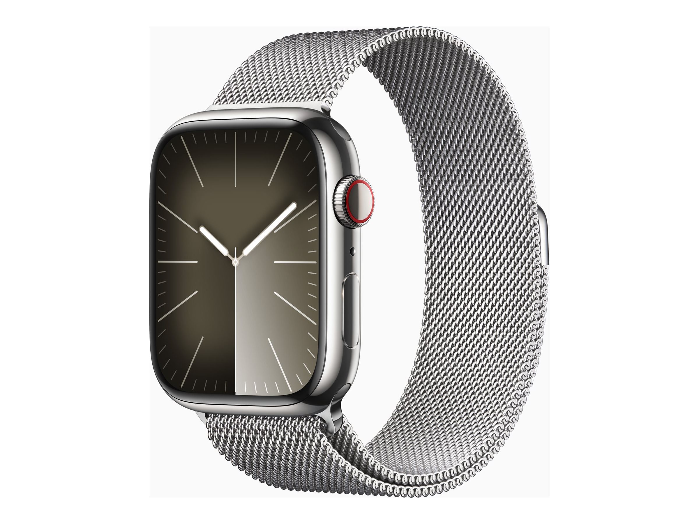Apple Watch Series 9 (GPS + Cellular) - 45 mm - acier inoxydable argent - montre intelligente avec boucle milanaise - 64 Go - Wi-Fi, LTE, UWB, Bluetooth - 4G - 51.5 g - MRMQ3QF/A - Montres intelligentes